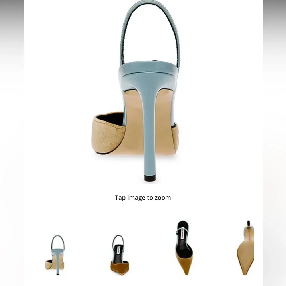 NIB Steve Madden The Drew Velvet Slingback Pumps Tan and blue - Picture 3 of 3